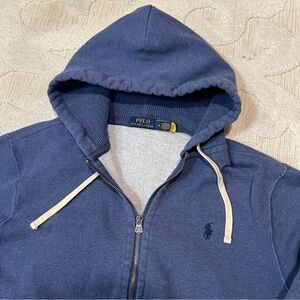 Polo Ralph Lauren Navy Blue Thermal Lined Full Zip Hoodie Sweatshirt Mens Medium
